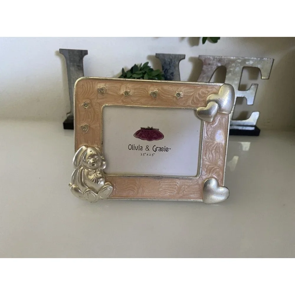Enamel Crystal Jeweled Picture Frame Bunny and Hearts 2.5‎ X 3.5 Olivia & Gracie